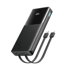 Powerbank 10000mAh med inbyggda kablar USB-C iPhone Lightning - Svart