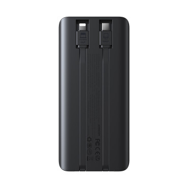 PowerBank 10000mAh su įmontuotu kabeliais USB-C iPhone Lightning - Black