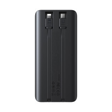 Powerbank 10000mAh med inbyggda kablar USB-C iPhone Lightning - Svart