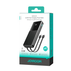 Powerbank 10000mAh med inbyggda kablar USB-C iPhone Lightning - Svart