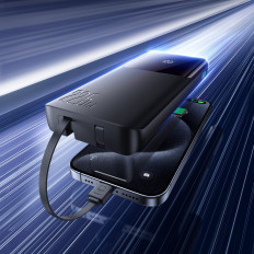 Powerbank 10000mah με ενσωματωμένα καλώδια USB-C iPhone Lightning - Μαύρο