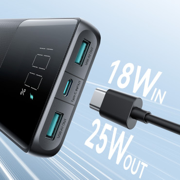PowerBank 10000MAH 25W 2x USB-A 1X USB-C SFC - melns