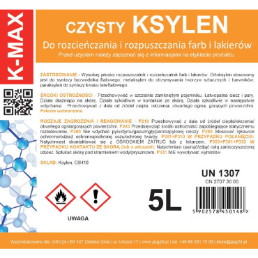 Ksilola šķīdinātājs organiskais šķīdinātājs krāsām un lakām K-Max 5L Ksilola šķīdinātājs organiskais šķīdinātājs krāsām un lakām K-Max 5L