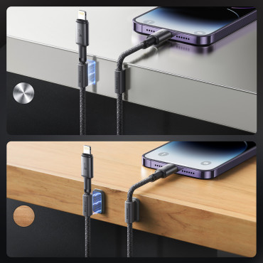 Kabel USB-A kabel - iPhone Munja s magnetskim organizatorom držača 1.2m - sivo