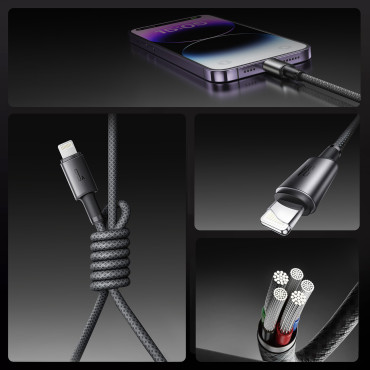 Kabeļu USB-a kabelis - iPhone zibens ar magnētisko turētāju organizatoru 1.2m - pelēks