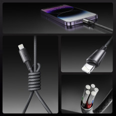 Kabel USB-A kabel - iPhone Munja s magnetskim organizatorom držača 1.2m - sivo
