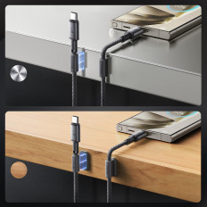 Kabeļu USB-A - USB-C kabelis ar magnētisko rokturu organizatoru 1.2m - pelēks