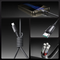 Kabeļu USB-A - USB-C kabelis ar magnētisko rokturu organizatoru 1.2m - pelēks