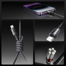Kabelski kabelski kabel - iPhone strela z magnetnim držalom 1.2m - Siva