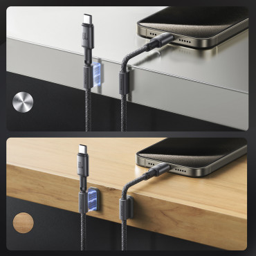 Καλώδιο καλωδίου USB-C - USB-C με μαγνητική λαβή διοργανωτής 1.2m - γκρι
