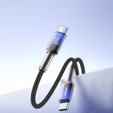 Kabeļu kristāla skaidra sērija 60W USB-C - USB-C 1.2m - melns