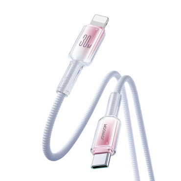 Cable Crystal-Clear Series 30W USB-C - iPhone zibens 1.2m - balts
