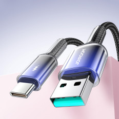 Kabeļu kristāla-Clear sērija 3A USB-CABLE - USB-C 1.2m - melns