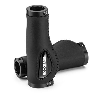 O couro aperta alças de bicicleta no volante. 22mm - preto