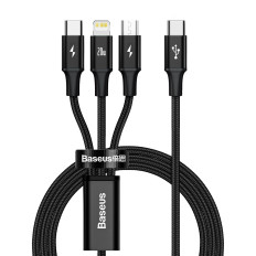 3In1 Cable USB-C Cable - USB-C / iPhone Lightning / Microusb 20W PD 1.5m - melns