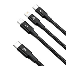 3In1 Cable USB-C Cable - USB-C / iPhone Lightning / Microusb 20W PD 1.5m - melns