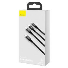 3In1 Cable USB-C Cable - USB-C / iPhone Lightning / Microusb 20W PD 1.5m - melns