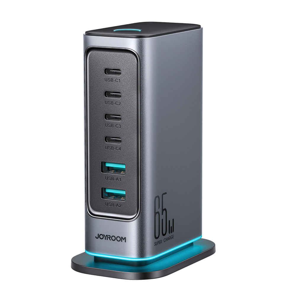Ladestation Multi-Station Loader GAN 65W EU 4X USB-C und 2X USB-A - Dunkelgrau