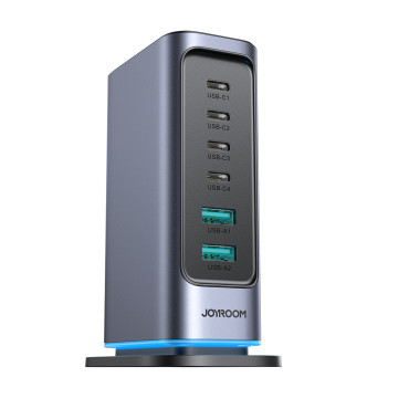 Laddstation Multi-station Loader Gan 65W EU 4x USB-C och 2X USB-A - Mörkgrå