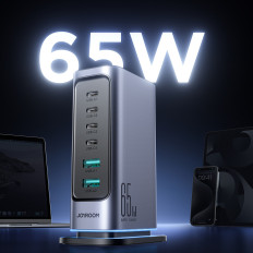 Estación de carga Cargador de múltiples estaciones GAN 65W EU 4X USB-C y 2x USB-A - Gris oscuro