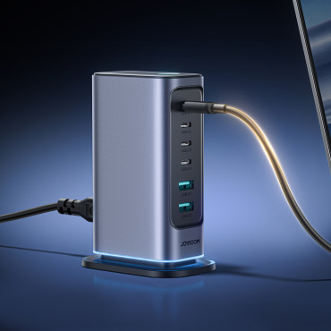 Ladestasjon Multi-Station Loader Gan 65W EU 4X USB-C og 2X USB-A - Mørkegrå