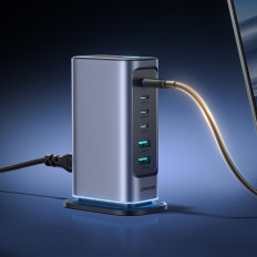 Ladestasjon Multi-Station Loader Gan 65W EU 4X USB-C og 2X USB-A - Mørkegrå