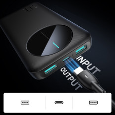 Powerbank JR-PBF12 10000mAh 2.4A 2x USB-A 1x USB-C - Preto