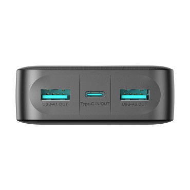 PowerBank JR-PBF14 20000MAH 2.4A 2x USB-A 1X USB-C - melns