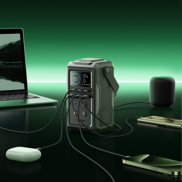 Powerbank Tourist 75000mAh 100W USB-C USB-A Lampenzeichen Zeichen - grün