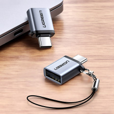 Adapter USB-C (Mannlig) Adapter - USB-A 3.0 (Kvinne) Med Leash - Grå