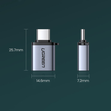 Adapter USB-C (Mannlig) Adapter - USB-A 3.0 (Kvinne) Med Leash - Grå