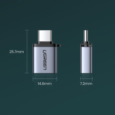 Adapter USB-C (Mannlig) Adapter - USB-A 3.0 (Kvinne) Med Leash - Grå