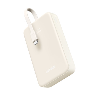 PowerBank 20000mAh 22.5W USB-C USB-iebūvēts USB-C kabelis - balts