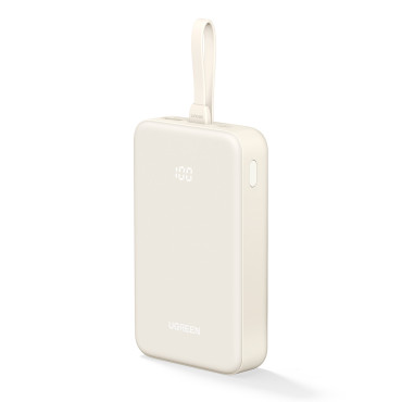 PowerBank 20000mAh 22.5W USB-C USB-iebūvēts USB-C kabelis - balts