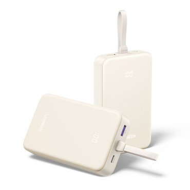 PowerBank 20000MAH 22,5W USB-C USB-A Vstavaný kábel USB-C - biely