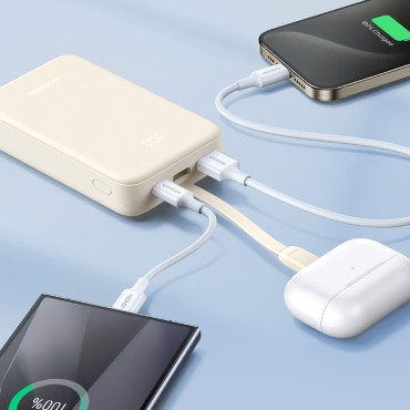 PowerBank 20000mAh 22.5W USB-C USB-iebūvēts USB-C kabelis - balts