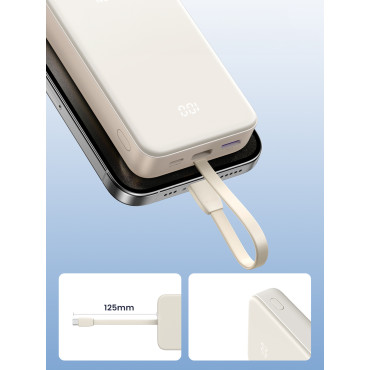 PowerBank 20000mAh 22.5W USB-C USB-iebūvēts USB-C kabelis - balts