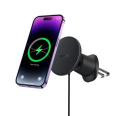 Bilhållare till iPhone med 15W induktionslastare på rutiga flygplan - Svart