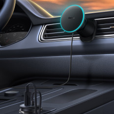 Suporte de carro para iPhone com carregador de indução 15w em aviões quadriculados - preto