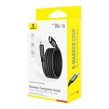 Cabo de ouro de tungstênio a cabo com organizador magnético USB-C 100W 1M - preto