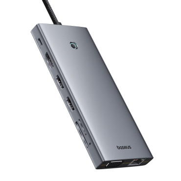 13W1 navadapter Portaljoy-serien USB-C HDMI DP VGA USB-A PD RJ45 SD TF AUX - Grå