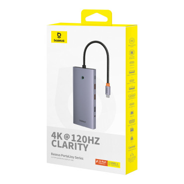 13W1 navadapter Portaljoy-serien USB-C HDMI DP VGA USB-A PD RJ45 SD TF AUX - Grå