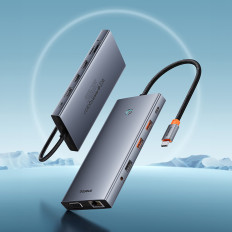 13W1 navadapter Portaljoy-serien USB-C HDMI DP VGA USB-A PD RJ45 SD TF AUX - Grå