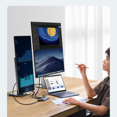 13W1 Adattatore Hub Portaljoy Series USB-C HDMI DP VGA USB-A PD RJ45 SD TF AUX - Grigio