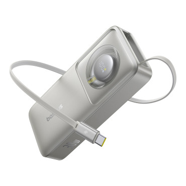 PowerBank Free2Pull 10000MAH 30W ar USB-C portu un nolaižamo USB-C kabeli - pelēks