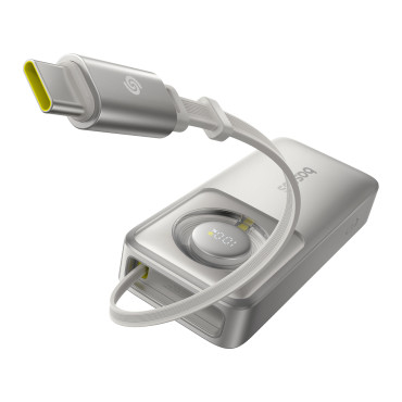 Powerbank Free2Pull 10000MAH 30W med USB-C-port och nedrullning USB-C-kabel - Grå