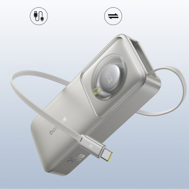 PowerBank Free2Pull 10000mAh 30W z USB-C Port in spustni zbor USB-C kabel - siva