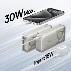 PowerBank Free2Pull 10000mAh 30W z USB-C Port in spustni zbor USB-C kabel - siva