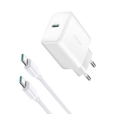 USB-C PD 30W QC SFC + Nätverksladdare + USB-C 1M-kabel - Vit