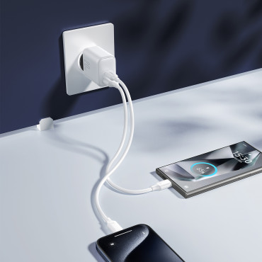 USB-C USB-A Carregador de Rede 20W PD QC 3.0 - Branco